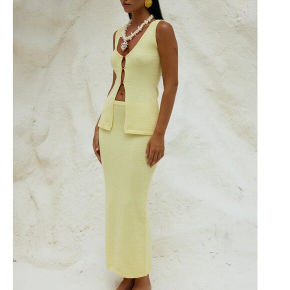 Nadina Butter yellow lemon 2 piece maxi skirt knit set - Picture 4 of 8